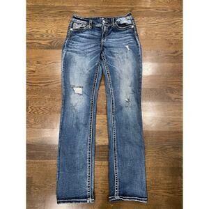 Miss Me Curvy Straight Jeans Size 29L Distressed Blue Denim Inseam 34 Women’s